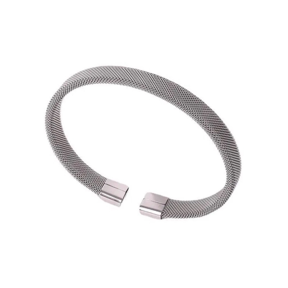 Stainless Steel Mesh Cuff Bracelet | Minimal Modern Silver Tone